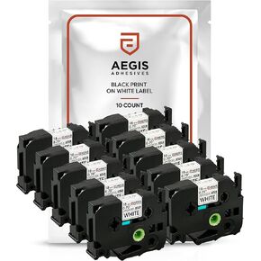 Aegis Adhesives - Label Maker Tape Replacement for Brother TZe Laminated Tape TZE-241 TZ-241 TZe241. 18mm / 0.70 inch White. Compatible Brother P-Touch Printer PTD400 PTD600 (10 Pack)