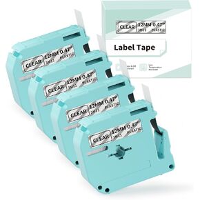M-K131 Clear Tape Compatible with Brother M Tape Clear MK131 M-131 for Brother Ptouch PT-M95 PT-90 PT-70 PT-65 PT-85 PT-45 Label Maker Refills, 12mm 0.47inch 4-Pack
