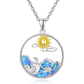 Dreamboat Wave Necklace Opal Necklace for Women Sterling Silver Sun Necklace Sunrise to Sunset Opal Jewelry Anniversary Birthday Gifts for Daughter Wife Mom Girls Her in Kuwait