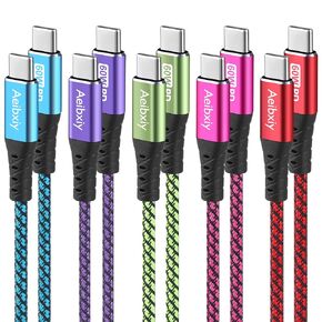 Aeibxiy USB C to USB C Cable, Nylon Braided USB C Charger Cable 10FT 5 Pack, 60W Type C Fast Charging Cable for Phone 15/15 Plus/15 Pro Max Samsung S24/23, Pad, MacBook USB C Charger