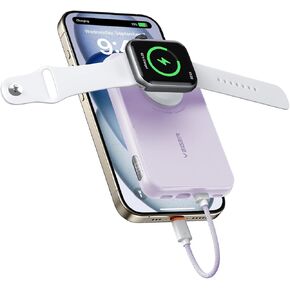 VEGER Portable Charger with Built in Cable(Removable), 10000mAh Mini Power Bank Battery Pack, PD 20W Fast Charger Travel Accessory Compatible with iPhone 15/14/13 Pro Max, Sumsang, Apple Watch-White