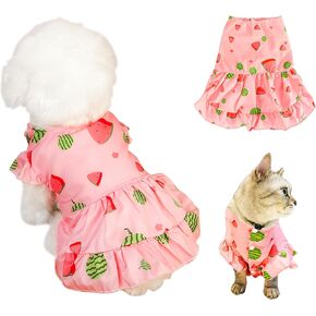 Dog Dress Pink S M L XL, Kanemc Girl Dog Birthday Cat Dress Female Puppy Dogs Clothes Cute Dresses Button Dressing for Small Pup Pets Decor (Small Size)