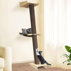 Wall Mounted Cat Tree 6.6ft, Floor to Ceiling Cat Tree, Cat Climbing Tower with Hammock and Perch, Tall Cat Scratching Post for Indoor Cats