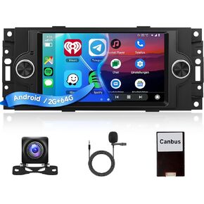 2+64G Android Car Radio Stereo for Jeep Wrangler Chrysler Dodge Commander Patriot Compass 300C with Wireless Carplay Android Auto, 6.2'' Touchscreen Mirror Link WiFi GPS Bluetooth FM RDS Rear Camera