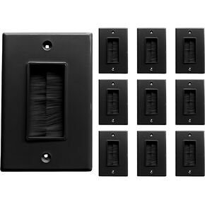 BestMounts - 10 Pack Brush Wall Plates Cable Pass Through - Decora Style Single Gang Brush Plate for In Wall Cable Management Kit -Cable Pass Through Insert for Wires, HDTV, HDMI & Home Theater, Black