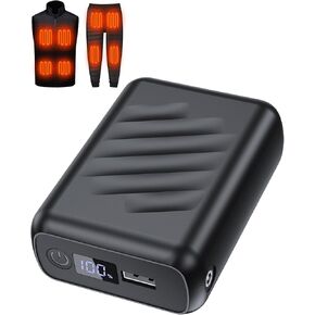 𝟳.𝟰𝗩/𝟱𝗩 𝟮𝟬𝟬𝟬𝟬𝗺𝗔𝗵 Heated Vest Battery Pack, Power Bank with USB/Type-C/DC (3.5/3.8/4.0) Output and LED Display, for Heated Vests, Hoodies, and Jackets up to 10H