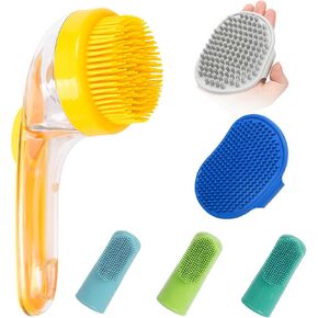 ELEGX Pet Grooming Bath Massage Brush with Soap and Shampoo Dispenser Soft Silicone Bristle for Long Short Haired Dogs Cats Shower (Grey+Blue+Massage Brush)