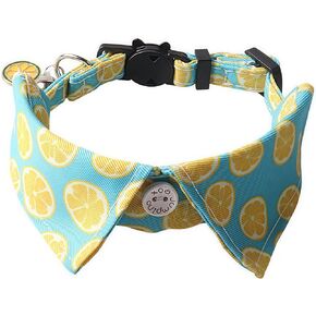 Collar for Cats Dogs Cat Strap with Bell Breakaway Bow Collar Solid & Safe Buckle Pet Supplies Fruit Accessories Collar Handmade Sewing Detachable Pet Collar (Lemon)