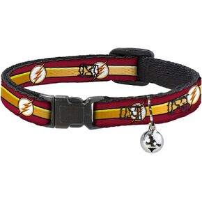 Buckle-Down Cat Collar Breakaway The Flash Logo11 Stripe Burgundy Black Gold White 8 to 12 Inches 0.5 Inch Wide