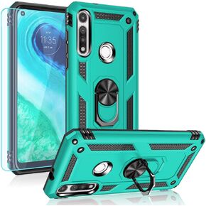 Compatible with Moto G Fast case,with HD Screen Protector,[Military Grade] Ring Car Mount Kickstand Hybrid Hard PC Soft TPU Shockproof Protective Case for Motorola Moto G Fast (Teal)