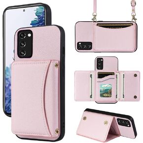 Phone Case for Samsung Galaxy S20 FE 5G 6.5inch Wallet Cover with Crossbody Shoulder Strap and Leather Credit Card Holder Pocket Slim S 20 EF UW S20FE5G S20FE 20S S2O Fan Edition 4G G5 Red