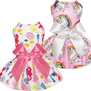 XPUDAC 2 Pack Dog Dress Pet Skirt Doggie Apparel Puppy Bowtie Dresses for Small Dogs Girl and Cats