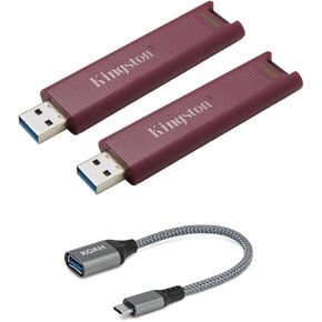 Kingston DataTraveler Max Type-A 256GB High Performance USB Flash Drive (2-Pack) Bundle with USB-C Adapter (3 Items)