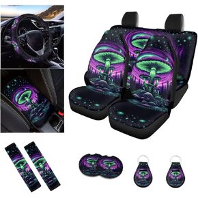 12 Pieces Car Seat Cover Full Set, Horse Print Automotive Accessories, Front Seat and Back Bench Seat Covers Steering Wheel Cover Seat Belt Pads Armrest Pad Cup Mat and Key Chain