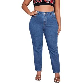 Plus Size Tapered Jeans for Women High Waist Loose Women Jeans Curvy Stretchy Black and Blue Denim Pants for Women