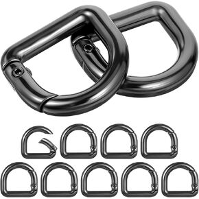 10PCS D Ring Keychain Small Carabiner Clip Spring Key Ring Clip Metal Tiny Paracord Key Chain D Hook Buckles Clasp Clamps for Belt Backpacks Handbag Purse Strap(Black)