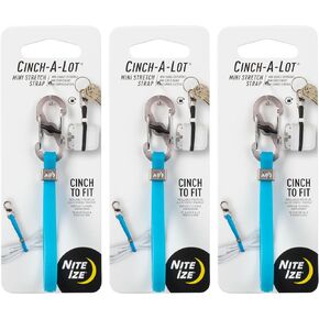 Nite Ize Cinch-A-Lot Mini Stretch Strap - Keychain Accessories with Tiny S-Biner - Small Carabiner to Hold Lip Balm, Cords & More - Blue, (3 Pack)