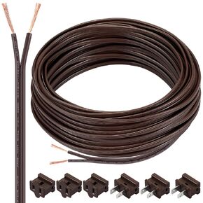 SPT-2 50 ft 18/2 Wire Electrical Wire with 6 Plugs 18 AWG Wire 18 Gauge Wire for LED Lighting Strip Lamp, Lamp Extension Cable, Residential Outdoor Commercial Industrial, White