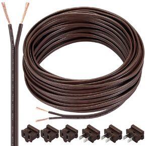 SPT-2 50 ft 18/2 Wire Electrical Wire with 6 Plugs 18 AWG Wire 18 Gauge Wire for LED Lighting Strip Lamp, Lamp Extension Cable, Residential Outdoor Commercial Industrial, White