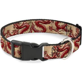 Buckle-Down PC-W30462-L Dragons Tan Plastic Clip Collar, Large/15-26"