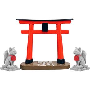POPETPOP Mini Japanese Garden - Japanese Shinto Torii Gate with 2 Sacred Fox Figurine, Zen Garden for Desk Kit, Dollhouse Accessories, Aquarium Terrarium Decor