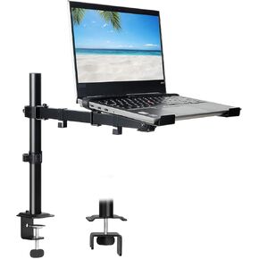 Laptop Desk Mount, Single Laptop Mount Stand with Vented Tray for Notebook up to 17 inch, Fully Adjustable Laptop Arm Mount for Desk Holds up to 17.6 lbs, Clamp on/Grommet Mounting, White