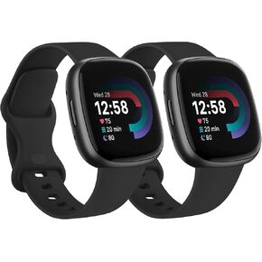 2 Pack Bands Compatible With Fitbit Versa 4 / Fitbit Versa 3 / Fitbit Sense/Sense 2 Bands, Soft Silicone Sports Bands Replacement Straps for Men Women
