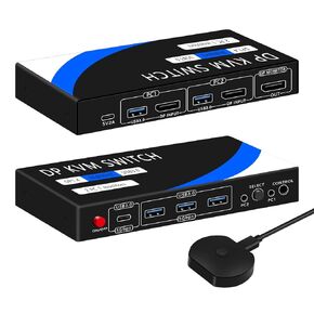 kvm Switch displayport kvm Switch 1 Monitors 2 Computers 8K@60HZ，4K@120HZ，4 Port USB3.0（with 1 USB C,displayport kvm switches,dp kvm Switch 2 Computers 1 Monitor,Supports Multiple Operating Systems.