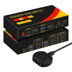DP hdmi kvm Switch 2 Monitors 2 Computers Display Port,Dual Monitor kvm Switch，kvm Switch displayport with DP and HDMI kvm switches,8K@60HZ,USB3.0 with 1 USB C,KVM Switch 2 Monitors,Win/mac/Linx etc.