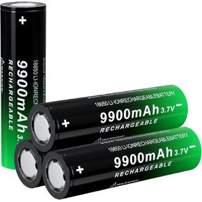 18650 Rechargeable Battery 9900mAh Flat Top 4 Pack 3.7Volt 18650 Batteries for Headlamps LED Flashlights