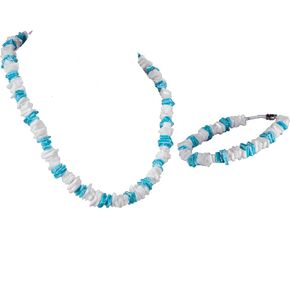 BlueRica 2 Piece Set ~ White & Rainbow Puka Chip Shells Necklace & Anklet