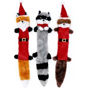 ZippyPaws Christmas Skinny Peltz Dog Toys - Stuffed Animals for Small & Medium Puppies, Plush Interactive Squeakers, Stocking Stuffer Gifts for Pets - Santa Fox, Raccoon, & Elf Squirrel in Saudi Arabia