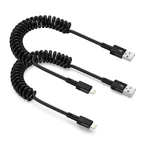 Coiled Lightning Cable for Car,2 Pack 3FT USB A to Lighting Cable iPhone Fast Charging Cord Carplay Short Retractable Wire for A pple iPhone 14 13 12 11 Pro Max Mini XR XS 8 7 Plus XR SE iPad iPod