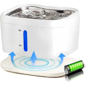 Meill Cat Water Fountain Stainless Steel, 85oz/2.5L Wireless Pet Fountain Battery Operated, 220° Automatic Sensing Circulating Dog Drinking Dispenser, Silent Pump for Indoor Use, Easy to Clean, White