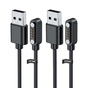 2 Pack Universal Smart Watch Charger Magnetic, 4 Pin USB Portable Charging Cable Cord, Cable Contact 2 pin spacing 7.6mm, High Speed Safe Replacement USB Charger Cord