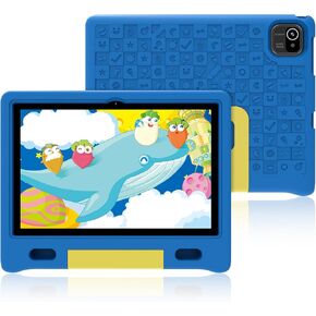 Kids Tablet 10 inch, Tablets for Kids Ages 3-7 with EVA Case, 32GB Storage(TF Expand 512GB), Pre-Installed Google Kids Space, Family Link, Child Education Contents, 5000mAh Battery - Blue
