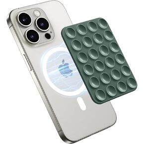 GONEZ Magnetic Suction Cup Phone Mount, Hands-Free Silicone Phone Grip Holder Compatible with iPhone MagSafe Phone Case, Mirror Shower Phone Stand for iPhone and Android,Selfies and Videos,Black