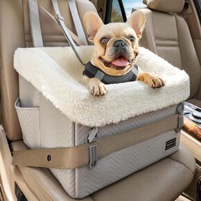 PETSFIT Dog Car Seat Medium Sized Dog, Waterproof PU Leather Dog Booster Car Seat with Patent Safe Buckles, Detachable Dog Seat Belt for Car, Dog Car Seats for Small Dogs up to 30 lbs (Black)