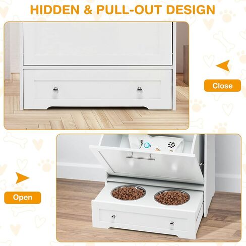 Tangkula Pet Feeder Station, Dog Food Storage Container with Double Pull Out Dog Bowls, Pet Food Toy Organizer Cabinet, Pet Feeding Station Furniture for Dogs Cats Feeding & Watering Supplies (White) in Saudi Arabia