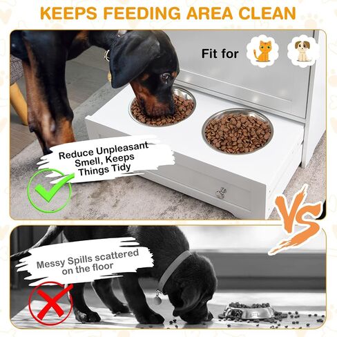Tangkula Pet Feeder Station, Dog Food Storage Container with Double Pull Out Dog Bowls, Pet Food Toy Organizer Cabinet, Pet Feeding Station Furniture for Dogs Cats Feeding & Watering Supplies (White) in Saudi Arabia