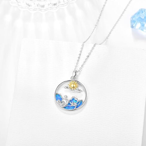 Dreamboat Wave Necklace Opal Necklace for Women Sterling Silver Sun Necklace Sunrise to Sunset Opal Jewelry Anniversary Birthday Gifts for Daughter Wife Mom Girls Her in Kuwait