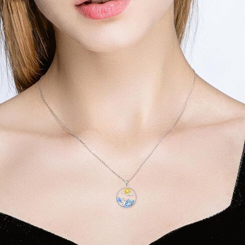 Dreamboat Wave Necklace Opal Necklace for Women Sterling Silver Sun Necklace Sunrise to Sunset Opal Jewelry Anniversary Birthday Gifts for Daughter Wife Mom Girls Her in Kuwait