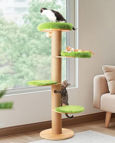 شجرة القطط من فوكومارو، مجثم نافذة للقطط مكون من 4 طبقات مع سرير فخم واسع، جدار متعدد الاستخدامات أو برج تسلق مثبت على النافذة مع أعمدة خدش سميكة للنوم والخدش ومشاهدة الطيور in Kuwait
