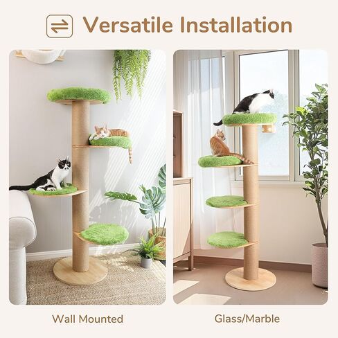 شجرة القطط من فوكومارو، مجثم نافذة للقطط مكون من 4 طبقات مع سرير فخم واسع، جدار متعدد الاستخدامات أو برج تسلق مثبت على النافذة مع أعمدة خدش سميكة للنوم والخدش ومشاهدة الطيور in Kuwait