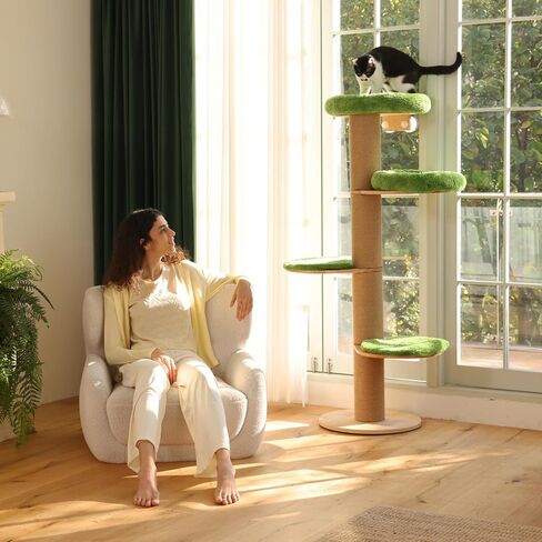 شجرة القطط من فوكومارو، مجثم نافذة للقطط مكون من 4 طبقات مع سرير فخم واسع، جدار متعدد الاستخدامات أو برج تسلق مثبت على النافذة مع أعمدة خدش سميكة للنوم والخدش ومشاهدة الطيور in Kuwait