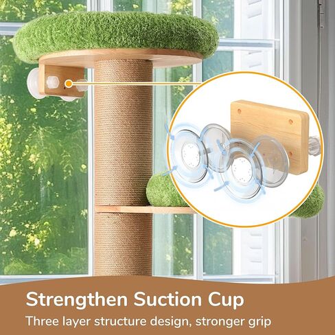 شجرة القطط من فوكومارو، مجثم نافذة للقطط مكون من 4 طبقات مع سرير فخم واسع، جدار متعدد الاستخدامات أو برج تسلق مثبت على النافذة مع أعمدة خدش سميكة للنوم والخدش ومشاهدة الطيور in Kuwait