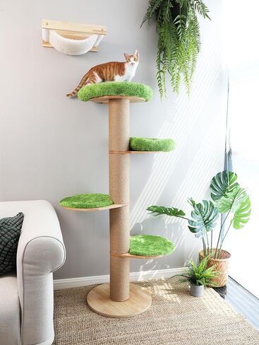 شجرة القطط من فوكومارو، مجثم نافذة للقطط مكون من 4 طبقات مع سرير فخم واسع، جدار متعدد الاستخدامات أو برج تسلق مثبت على النافذة مع أعمدة خدش سميكة للنوم والخدش ومشاهدة الطيور in Kuwait