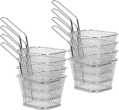 8 قطع من سلال تقديم البطاطس المقلية من Eyourlife، سلة قلي من الفولاذ المقاوم للصدأ، حامل أجنحة دجاج مربعة صغيرة مقاس 10.16 سم، لتقديم الطعام على طاولة المطاعم والمقهى in Kuwait