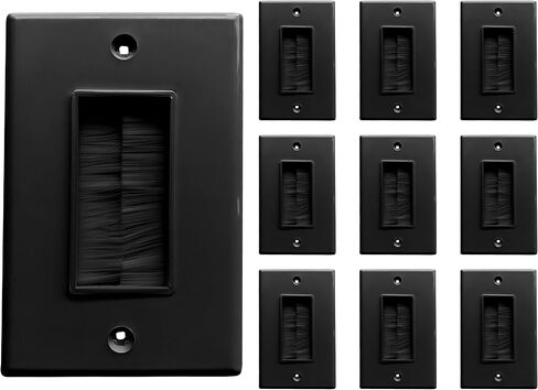 BestMounts - 10 Pack Brush Wall Plates Cable Pass Through - Decora Style Single Gang Brush Plate for In Wall Cable Management Kit -Cable Pass Through Insert for Wires, HDTV, HDMI & Home Theater, Black in Saudi Arabia