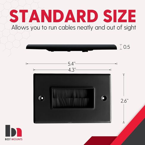 BestMounts - 10 Pack Brush Wall Plates Cable Pass Through - Decora Style Single Gang Brush Plate for In Wall Cable Management Kit -Cable Pass Through Insert for Wires, HDTV, HDMI & Home Theater, Black in Saudi Arabia